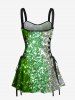 Glitter Sparkling Contrast Two Tone Sequins Print Hawaii St. Patrick's Day Lace Up A Line Tank Dress -  