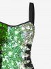Glitter Sparkling Contrast Two Tone Sequins Print Hawaii St. Patrick's Day Lace Up A Line Tank Dress -  