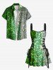 Glitter Sparkling Contrast Two Tone Sequins Print Hawaii St. Patrick's Day Lace Up A Line Tank Dress -  
