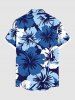 Plus Size Tropical Hibiscus Flower Print Buttons Pocket Hawaii Shirt For Men -  