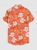 Plus Size Tropical Leaf Hibiscus Flower Print Buttons Pocket Hawaii Shirt For Men -  