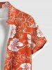 Chemise Décontractée Fleur Feuille D'Hibiscus et Feuille Tropicale Imprimées de Grande Taille avec Poche - Orange 4XL