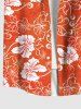 Chemise Décontractée Fleur Feuille D'Hibiscus et Feuille Tropicale Imprimées de Grande Taille avec Poche - Orange 4XL