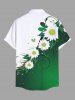 Plus Size Daisy Flowers Leaf Colorblock Print Buttons Pocket Hawaii Shirt For Men -  