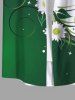 Plus Size Daisy Flowers Leaf Colorblock Print Buttons Pocket Hawaii Shirt For Men -  