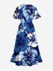 Plus Size Tropical Hibiscus Flower Print Split Hawaii Midi Dress -  