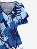 Plus Size Tropical Hibiscus Flower Print Split Hawaii Midi Dress -  