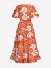 Plus Size Tropical Leaf Hibiscus Flower Print Split Hawaii Midi Dress -  