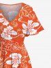 Plus Size Tropical Leaf Hibiscus Flower Print Split Hawaii Midi Dress -  