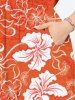 Plus Size Tropical Leaf Hibiscus Flower Print Split Hawaii Midi Dress -  