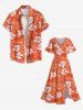 Plus Size Tropical Leaf Hibiscus Flower Print Split Hawaii Midi Dress -  