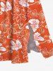 Plus Size Tropical Leaf Hibiscus Flower Print Split Hawaii Midi Dress -  