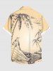 Chemise Imprimé Cocotier et Paysage Marin à Boutons Grande Taille avec Poche - café lumière 2XL