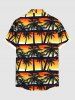 Plus Size Coconut Tree Ombre Colorblock Sky Print Buttons Pocket Hawaii Shirt For Men -  