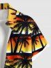 Plus Size Coconut Tree Ombre Colorblock Sky Print Buttons Pocket Hawaii Shirt For Men -  