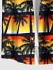 Plus Size Coconut Tree Ombre Colorblock Sky Print Buttons Pocket Hawaii Shirt For Men -  