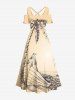 Plus Size Coconut Tree Cloud Boat Seascape Print Cold Shoulder Crisscross Hawaii Maxi Dress -  