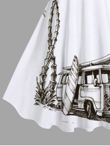 Plus Size Coconut Tree Sea Car Print Hawaii Two Tone A Line Tank Dress