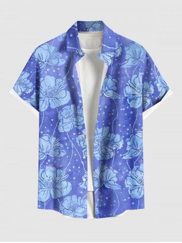 Chemise Fleurs Imprimé de Grande Taille avec Poche à Pois avec Boutons
