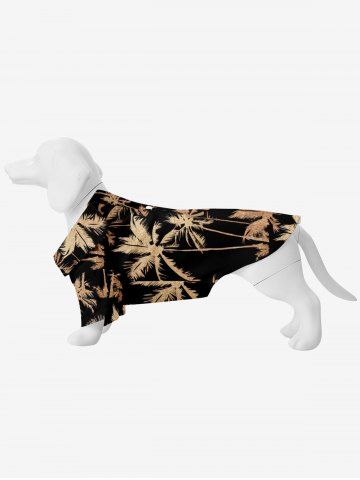 Pet's Coconut Tree Print Hawaii Button Shirt - BLACK - S