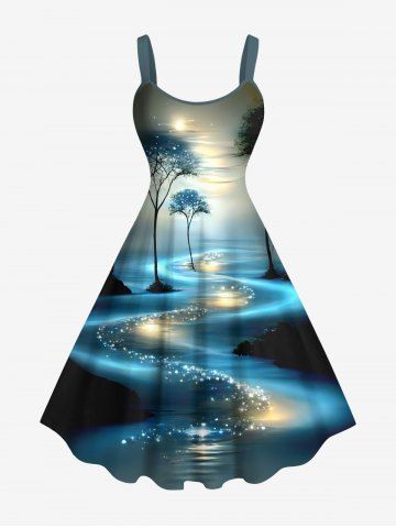 Plus Size Star Tree Sparkling Sequin Glitter 3D Print Hawaii Tank Dress