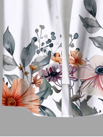 Plus Size Flower Leaf Print Buttons Pocket Hawaii Shirt For Men