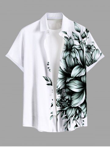 Plus Size Flowers Leaf Print Buttons Pocket Hawaii Shirt For Men