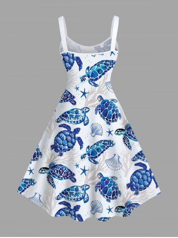 Plus Size Turtle Shell Starfish Coral Plant Print Hawaii Sea Creatures A Line Tank Dress