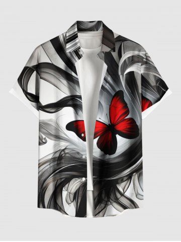 Chemise grande taille homme à imprimé papillons et dégradé hawaïen, avec poche boutonnée. - BLACK - 2XL