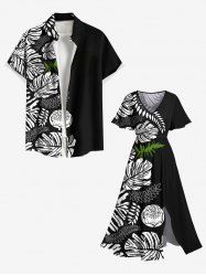 Tropical Leave Branch Flower Printd Plus Size Matching Hawaii Beach Outfit For Couples -  