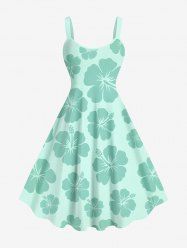 Plus Size Hibiscus Flower Print Hawaii Tank Dress -  
