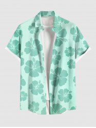 Plus Size Hibiscus Flower Print Buttons Pocket Hawaii Shirt For Men -  