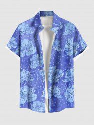 Chemise Fleurs Imprimé de Grande Taille avec Poche à Pois avec Boutons - Bleu Ciel 5XL