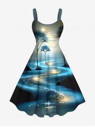 Robe Sous-vêtement Brillante 3D Etoile Arbre Imprimé de Grande Taille à Paillettes - Noir 2X