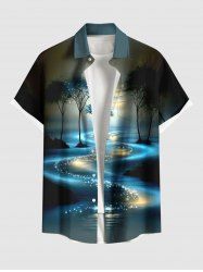 Plus Size Star Tree Sparkling Sequin Glitter 3D Print Buttons Pocket Hawaii Shirt For Men -  