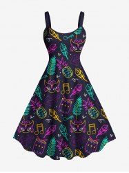 Robe Pin-up Imprimé Feuilles et Ananas Tropicaux Grande Taille - Noir L