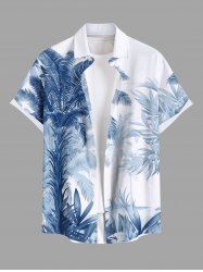 Chemise Imprimé Cocotier et Plante Tropicale à Boutons Grande Taille avec Poche pour Homme - Blanc M