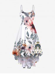 Plus Size Flower Leaf Print High Low Hawaii Cami Dress -  