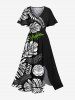 Tropical Leave Branch Flower Printd Plus Size Matching Hawaii Beach Outfit For Couples -  