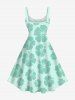 Tenue Grande Taille pour la Plage Jointif Petites Fleurs D'Hibiscus - Vert clair 