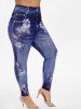 Zipper Heart Ruched Textured T-shirt and High Rise Floral Gym 3D Jeggings Plus Size Outfit -  