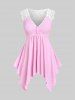 Knot Hanky Hem Lace Panel Tank Top and Appliques Leggings Plus Size Outfit -  
