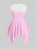 Knot Hanky Hem Lace Panel Tank Top and Appliques Leggings Plus Size Outfit -  