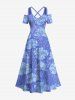 Tenue de Plage Grande Taille et Costume Imprimé à Pois avec Fleurs - Bleu Ciel 