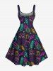 Robe Pin-up Imprimé Feuilles et Ananas Tropicaux Grande Taille - Noir XS