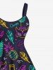 Robe Pin-up Imprimé Feuilles et Ananas Tropicaux Grande Taille - Noir XS