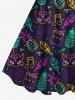 Robe Pin-up Imprimé Feuilles et Ananas Tropicaux Grande Taille - Noir XS