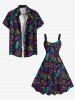 Robe Pin-up Imprimé Feuilles et Ananas Tropicaux Grande Taille - Noir XS