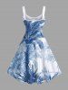 Robe Ligne A Plante Tropicale et Arbre de Noix de Coco Imprimés de Grande Taille - Bleu S