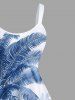 Robe Ligne A Plante Tropicale et Arbre de Noix de Coco Imprimés de Grande Taille - Bleu S